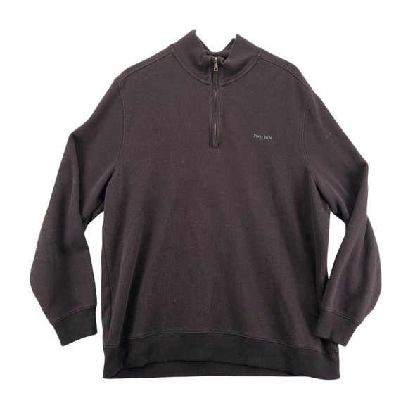 Perry Ellis Sweater Men's Long Sleeve 1/4 Zip Mock Neck Pullover Brown XL - Picture 1 of 12